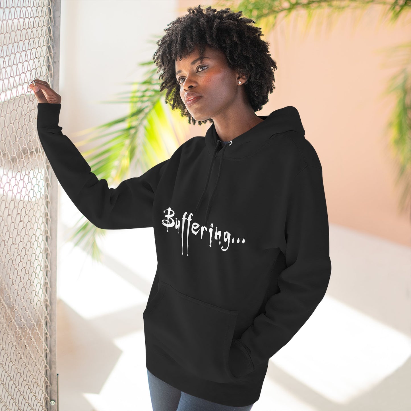 Buffy Inspired "Buffering..." Three-Panel Fleece Hoodie – Premium Pullover, Cozy & Durable Fan Merch