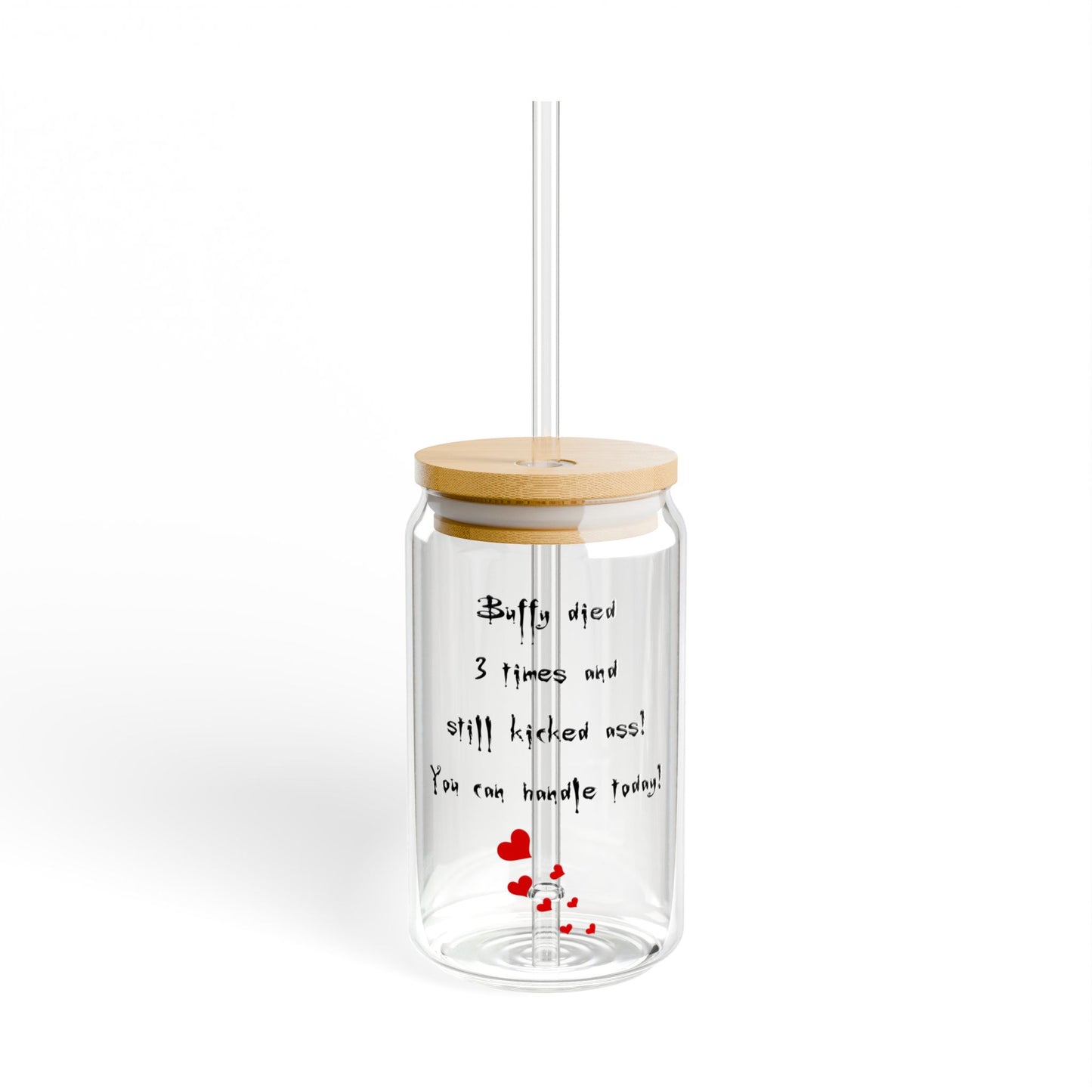 Buffy Inspired Sipper Glass 16oz - Premium Clear Tempered Drinkware with Optional Bamboo Lid & Straw